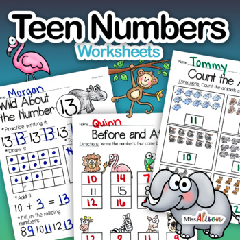 Preview of Kindergarten Math: Teen Numbers Worksheets