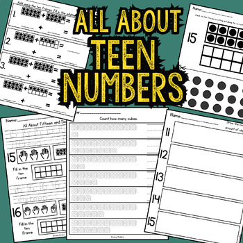 Preview of Teen Numbers Worksheets Ten frames, Cubes, Coloring