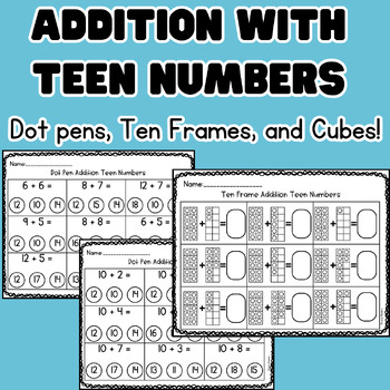 Preview of Teen Numbers Worksheets Ten frames, Cubes, Coloring