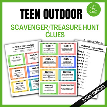 Preview of Teen Outdoor Treasure Hunt Riddles, Teenager, Printable Scavenger hunt