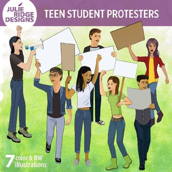 Preview of Teen Student Protesters Clip Art Illustrations