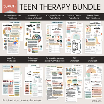 Preview of Teen Therapy Mega Worksheet Bundle, 50% off, Teenager Coping skills, DBT, BPD