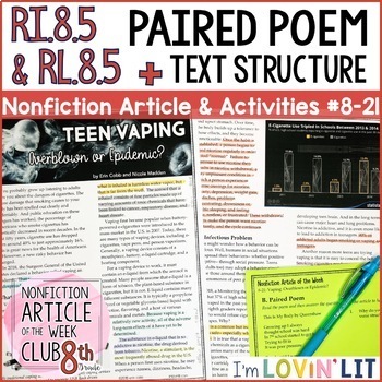 Preview of Teen Vaping Epidemic | Text Structure w/Paired Poem RI.8.5 & RL.8.5 Article 8-21