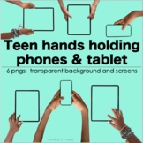 Teen Hands holding tablets and phones | Transparent backgr