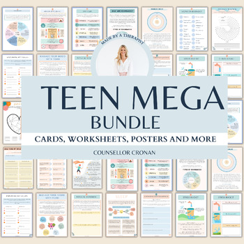 Preview of Teen mental health mega bundle worksheets cards and resources, anxiety, DBT