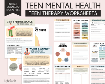 Preview of Teen mental health worksheets, depression worksheets, anxiety worksheets