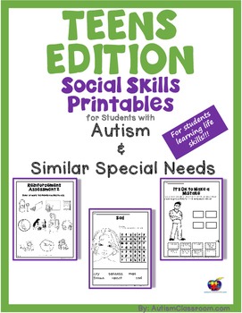 Preview of Teen's Edition Social Skills Activities and Printables for Students with Autism