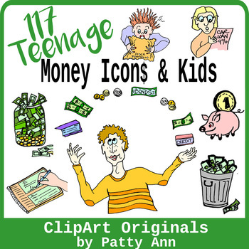 Preview of Teenage Clip Art: Money Dollars Change and Symbols 117 Cartoon Images