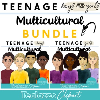 Preview of Teenage / Teen boys and girls multicultural people clipart BUNDLE