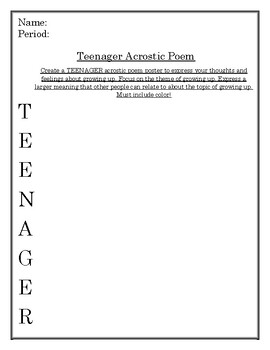 Preview of Teenager Acrostic Poem Template