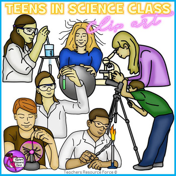 Preview of Diverse Teens in Science Class realistic clip art