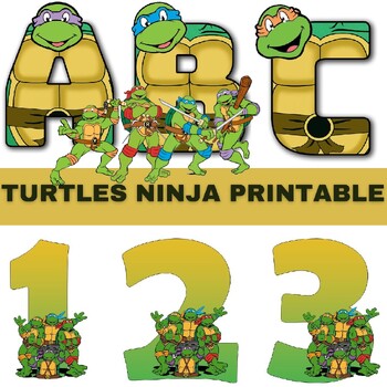 Preview of Teenge Mutant ninja turtle Printable Alphabet Letters and Numbers for Download