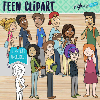 CommUNITY High School Teen Work & Study Groups: 14 pc. Clip-Art Set! BW &  Color