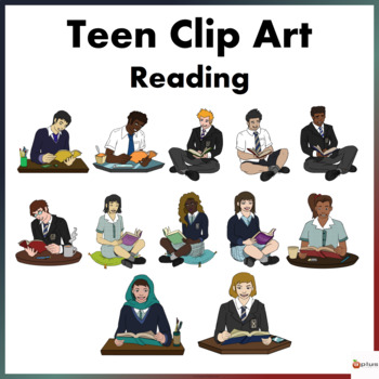 Diverse Teens Reading realistic clip art