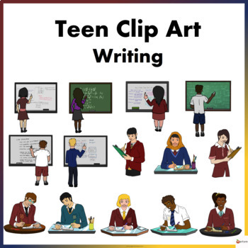 Preview of Teens Writing in Uniform Clip Art