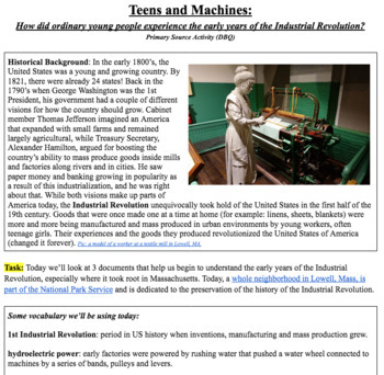 Preview of Teens and Machines: Young People & the Early Industrial Revolution DBQ