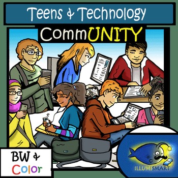 Preview of Teens and Technology Clip-Art (14 pc.: 7 BW and 7 Color)!