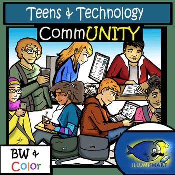 CommUNITY High School Teen Work & Study Groups: 14 pc. Clip-Art Set! BW &  Color