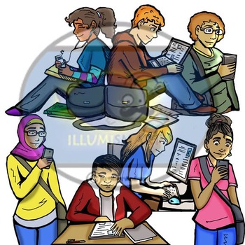 CommUNITY High School Teen Work & Study Groups: 14 pc. Clip-Art Set! BW &  Color