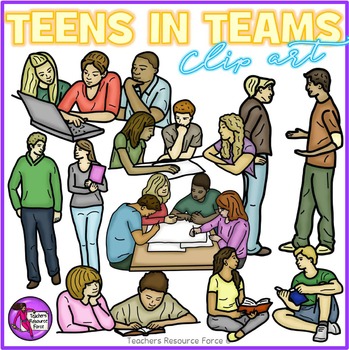 Preview of Diverse teens in groups and pairs realistic clip art