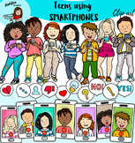 Teens using smartphones Clipart 1