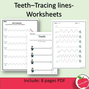 Preview of Teeth-Dental Health Tracing Lines Activity-Worksheets