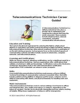 Preview of Telecommunications Technician Career Guide Worksheet!