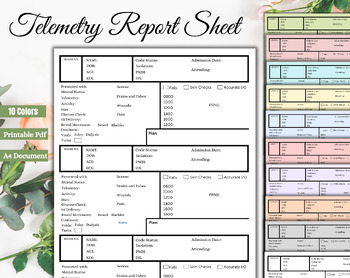 Preview of Telemetry Nurse Report Sheet | Printable Sheets | 10 Colours | Digital Download