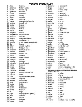 100 Essential Verbs for Spanish 2 and above by Maria Passage | TpT
