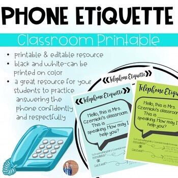 Telephone Etiquette Printable/Editable Sign by Faith and Fourth | TPT