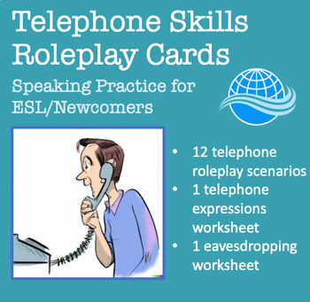Preview of Telephone Skills Role-play Cards & Worksheet (Newcomers/ESL)