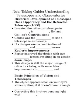 Preview of Telescope PowerPoint Notetaking Guide