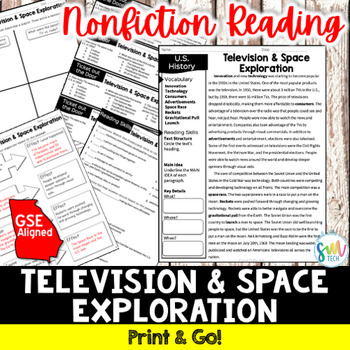 Preview of Television and Space Exploration Reading Activity SS5H6, SS5H6d GSE Aligned