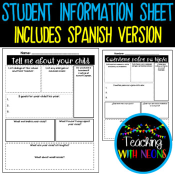 Preview of Tell Me About Your Child Student Information Sheet