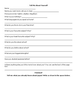 Preview of Tell Me About Yourself - Handout for New Students