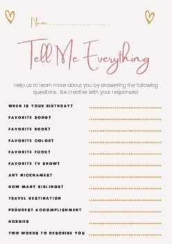 Tell Me Everything Worksheet for Teens by Courtney Benner | TPT