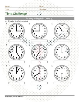 Preview of Tell Time Challenge - Analog to Digital