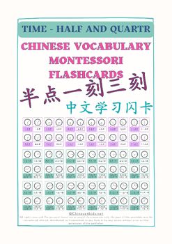 Preview of Tell Time Half and Quarter Chinese Montessori 3-Part Flashcards