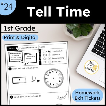 Preview of Tell Time Digital + Analog Clock Worksheet L24 1st Grade iReady Math Exit Ticket