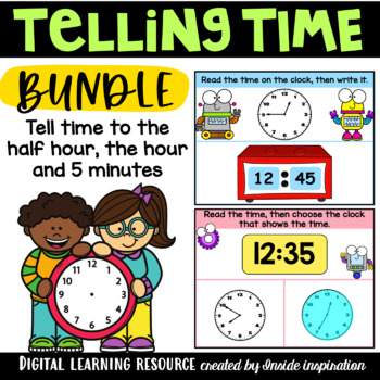 Preview of Tell Time to the Hour, Half Hour, and Five Minutes-Digital Math Activity Bundle