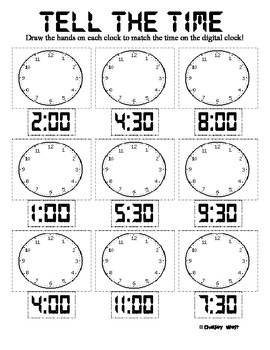Tell the Time Worksheet by Chelsey West Andrews | TpT