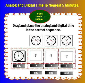 Preview of Tell time to nearest 5 minutes (digital and analog)