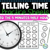 Telling Time Worksheets to the 5 Minutes Half Hour and Hour