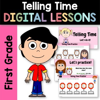 Preview of Telling Time 1st Grade Interactive Google Slides | Math Skills Review