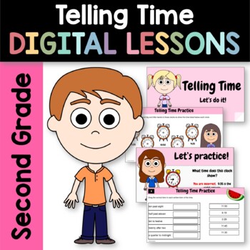 Preview of Telling Time 2nd Grade Interactive Google Slides | Math Skills Review