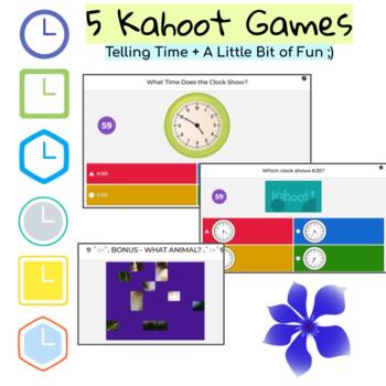 Preview of Telling Time - 5 KAHOOT GAMES! Fun + Learning. Use as REWARD or PRACTICE