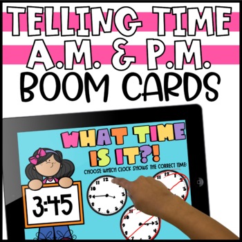 Preview of Telling Time A.M. or P.M. Boom Cards