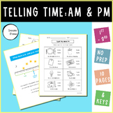 Telling Time AM and PM Worksheets and Teaching Mini Poster