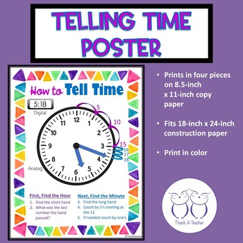 Preview of Telling Time Anchor Chart Print Your Own Poster for Google