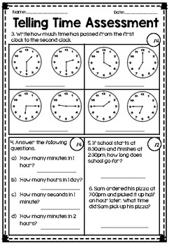 telling time assessment quarter hour half hour hour tpt